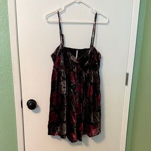 Free People Velvet Mini Romper in Burgundy and Charcoal Floral